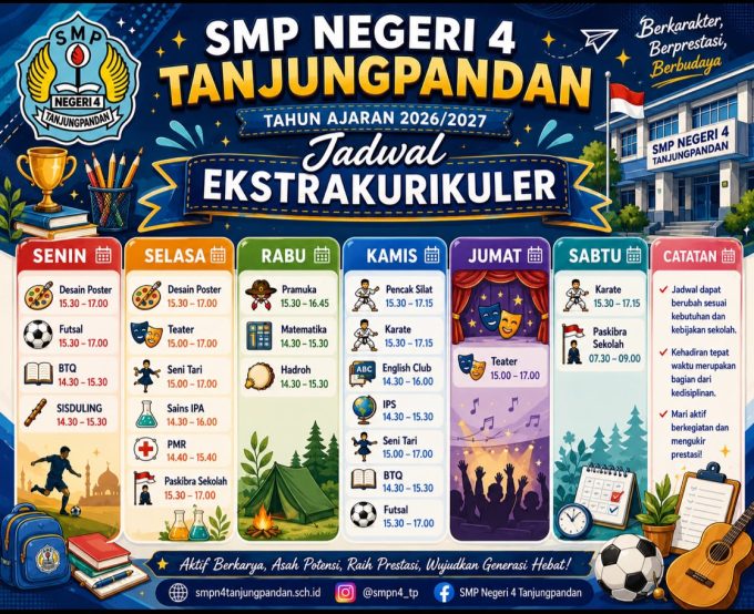 Jadwal Kegiatan Ekstrakurikuler SMP Negeri 4 Tanjungpandan Semester Ganjil TA 2026/2027